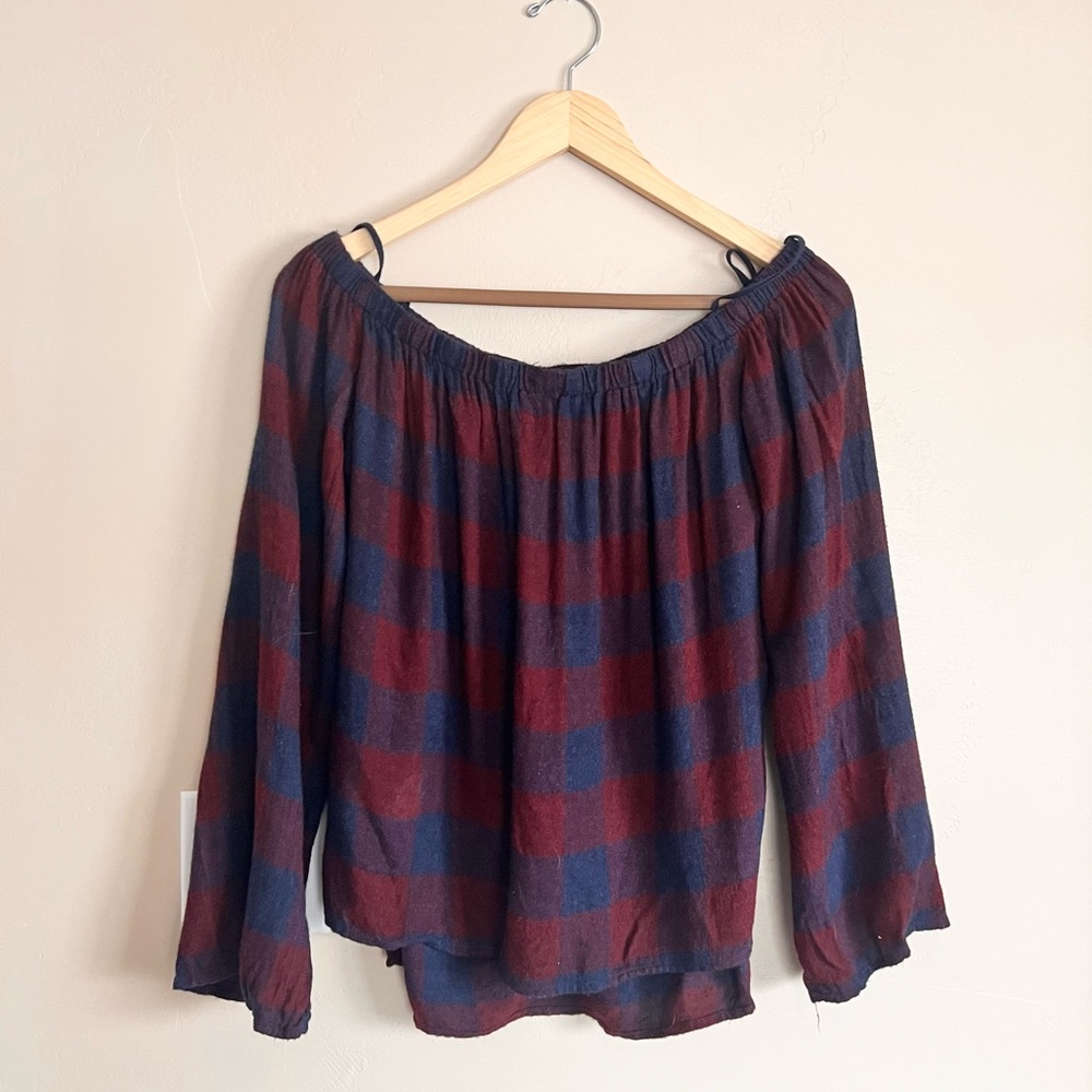 Anthropologie Cloth & Stone Plaid Off The Shoulders Top M